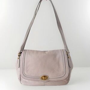 American Leather Co. Reni Glove Grey Leather Shoulder Bag Purse Turn lock Close